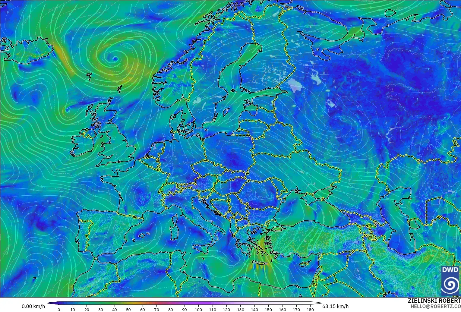 ICON model - Europe, Wind at 10m