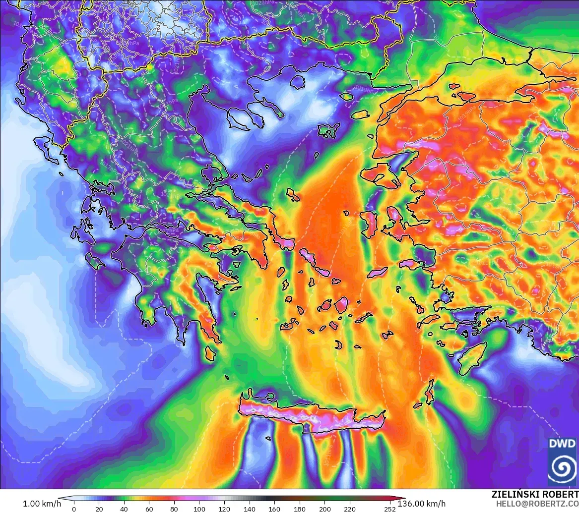 ICON model - Greece, Wind Gusts Peak