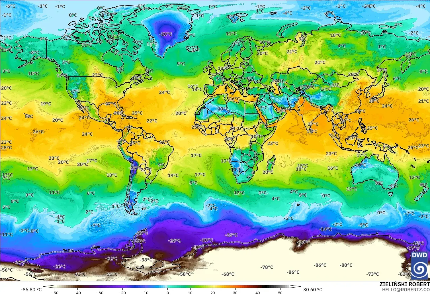ICON model - World, Dewpoint at 2m