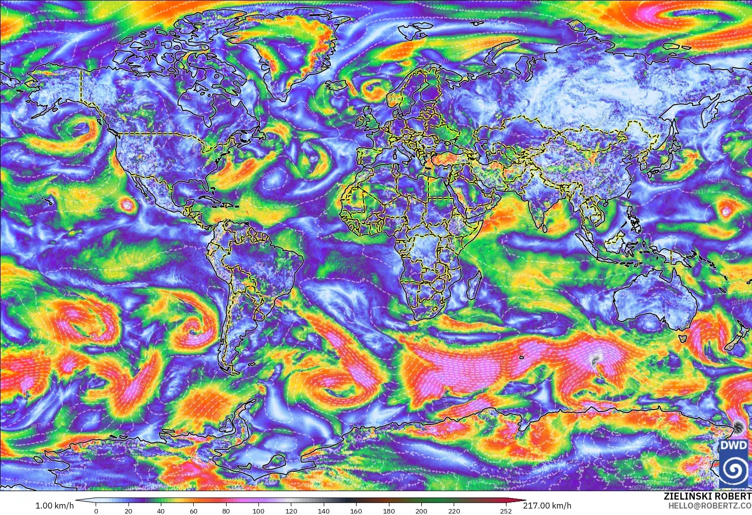 ICON model - World, Wind Gusts Peak