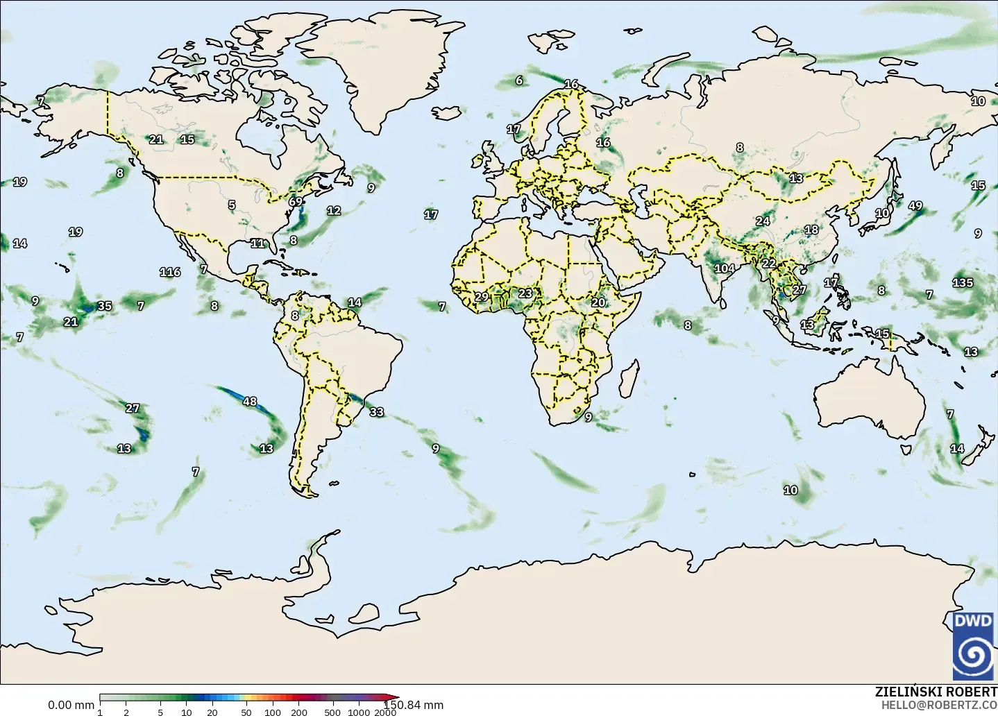 ICON model - World, Precipitation Accumulation