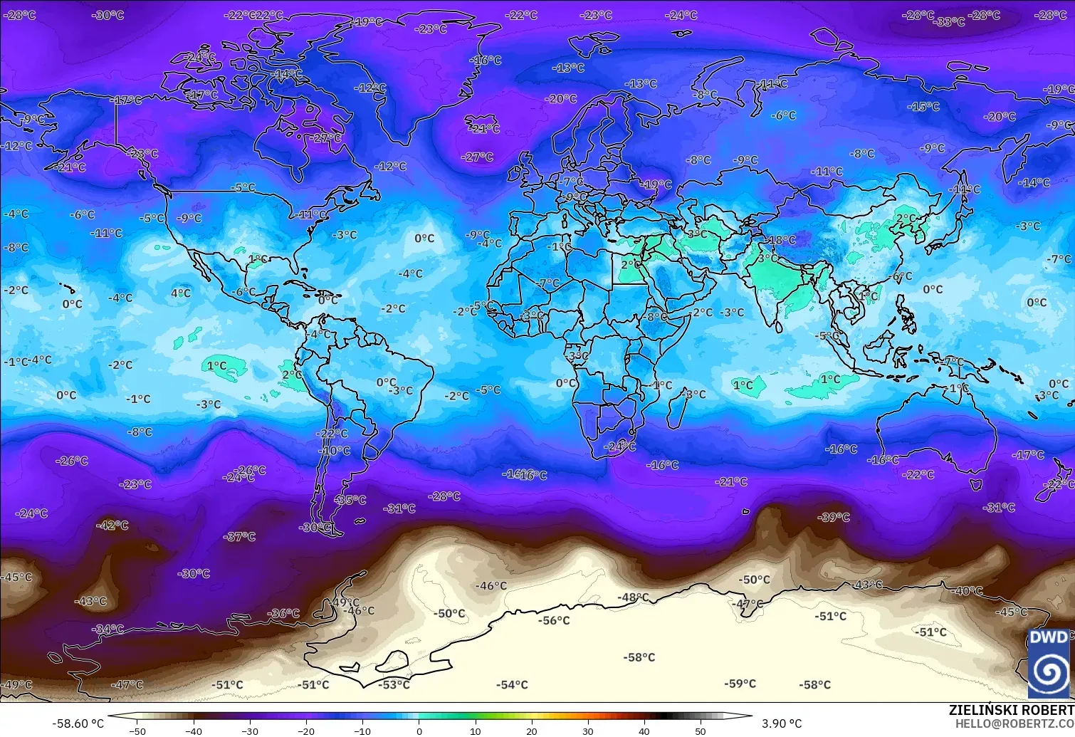ICON model - World, Temperature at 500hPa
