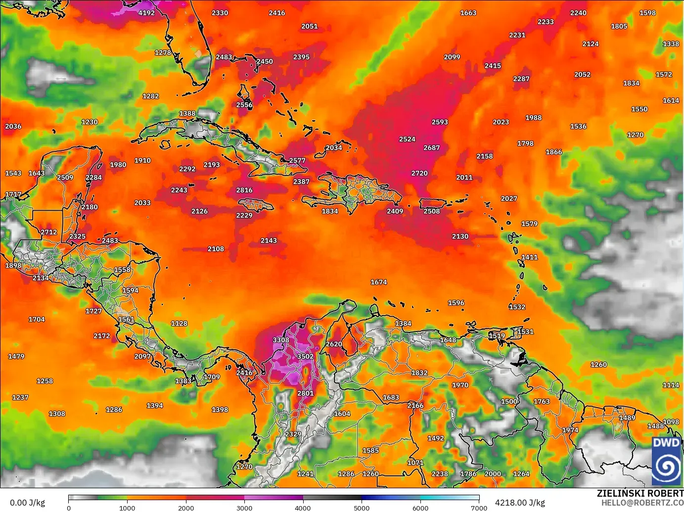 ICON model - Caribbean, CAPE