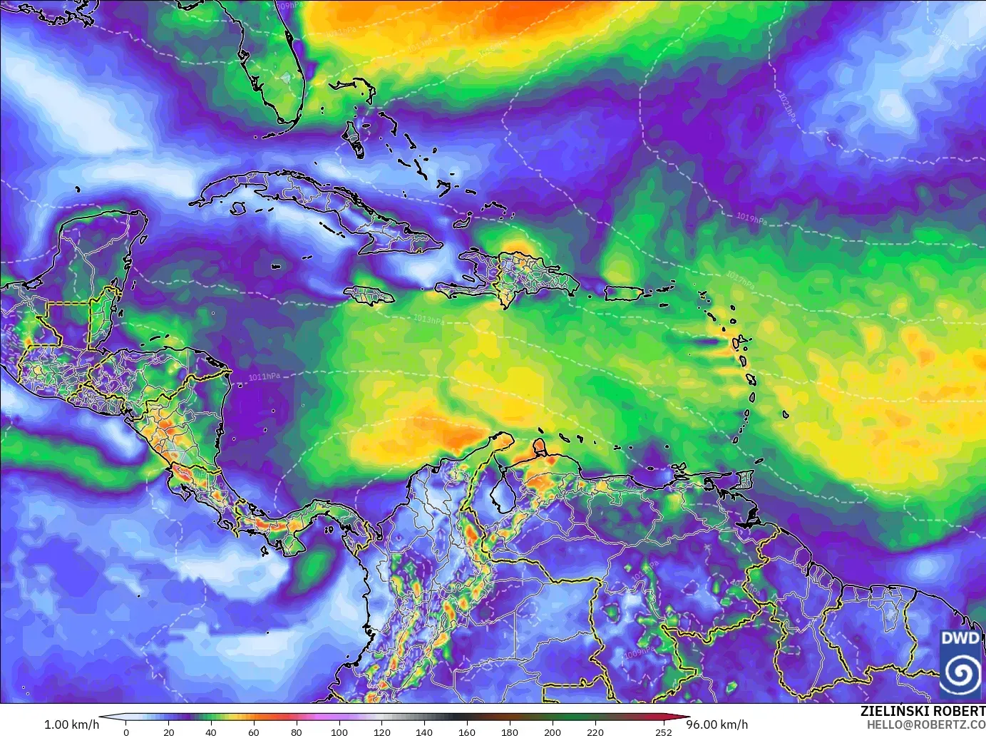 ICON model - Caribbean, Wind Gusts Peak