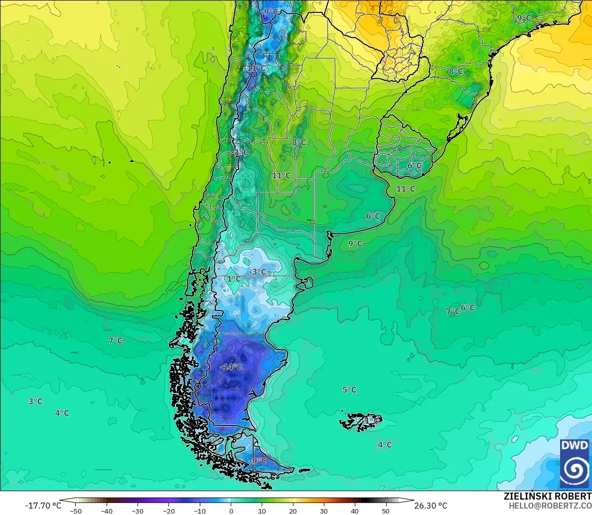 ICON model - Argentina, Temperature at 2m