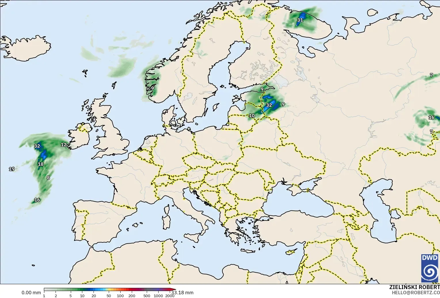 ICON model - Europe, Precipitation Accumulation