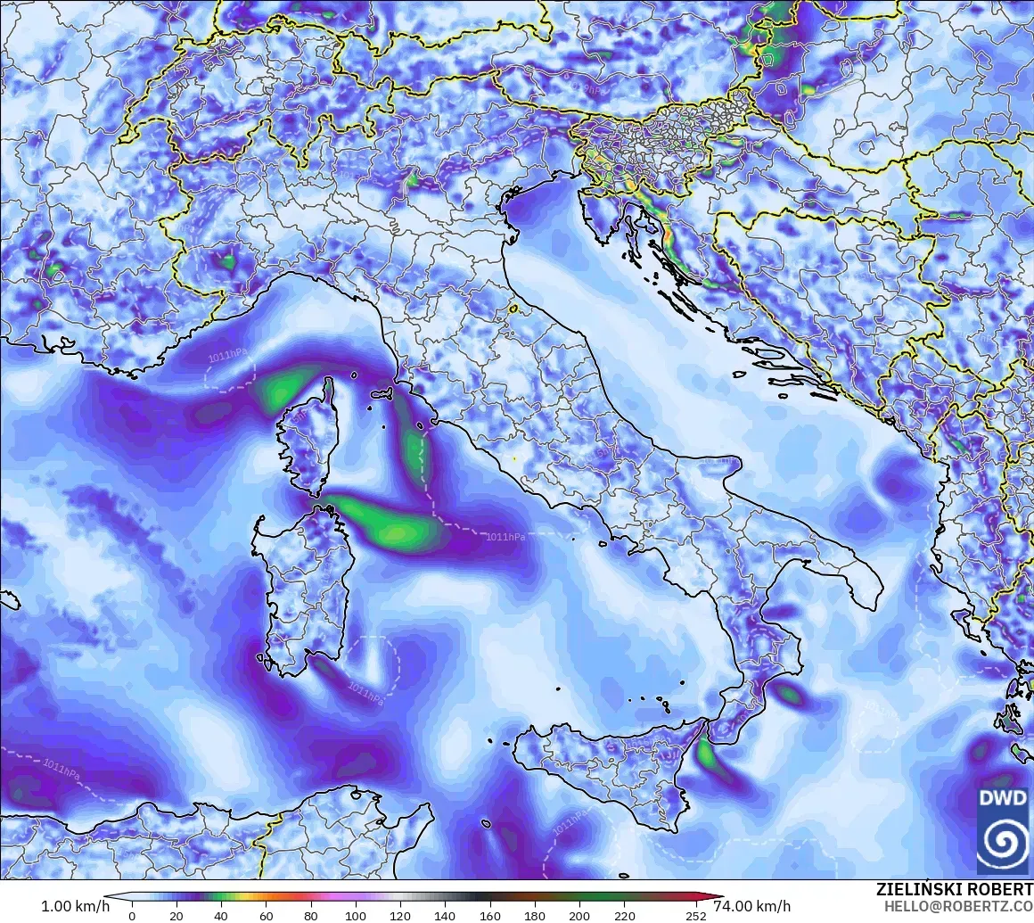 ICON model - Italy, Wind Gusts