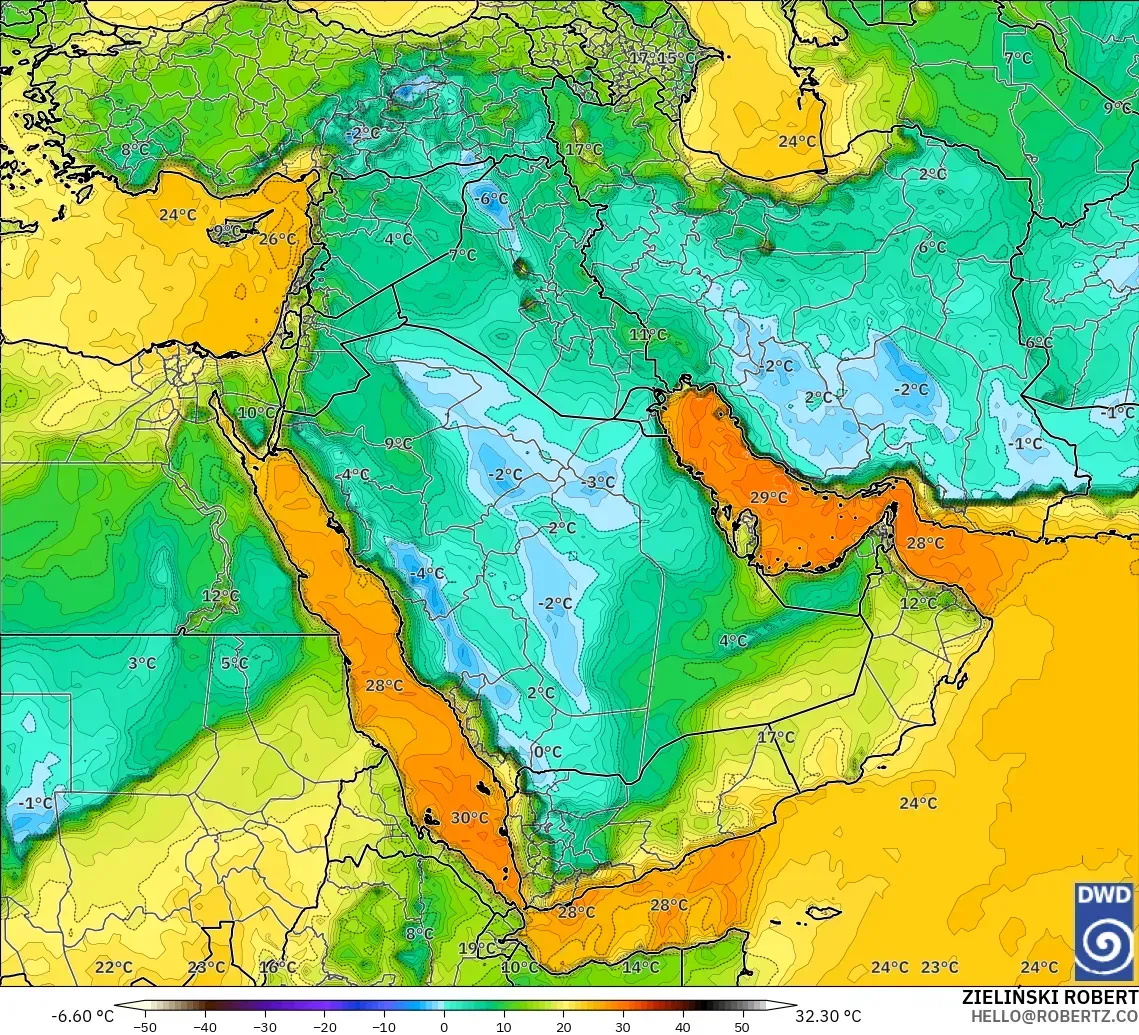 ICON model - Middle East, Dewpoint at 2m