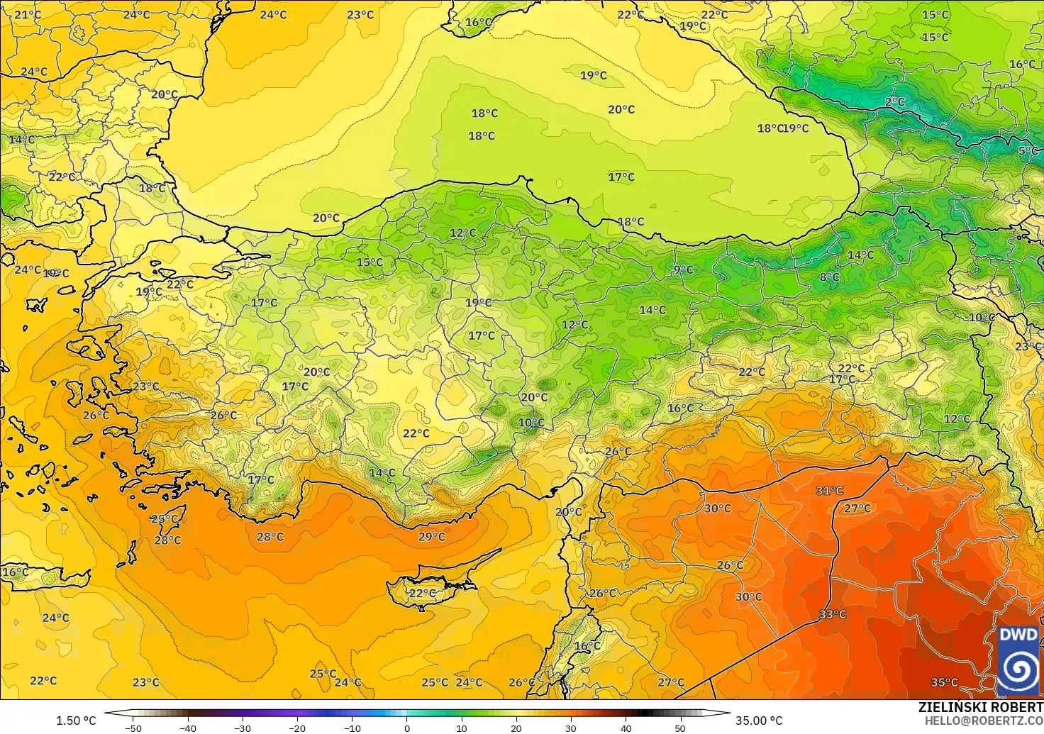 ICON model - Turkey, Temperature at 850hPa