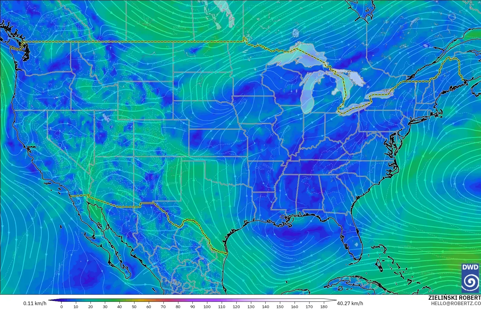 ICON model - United States, Wind at 10m