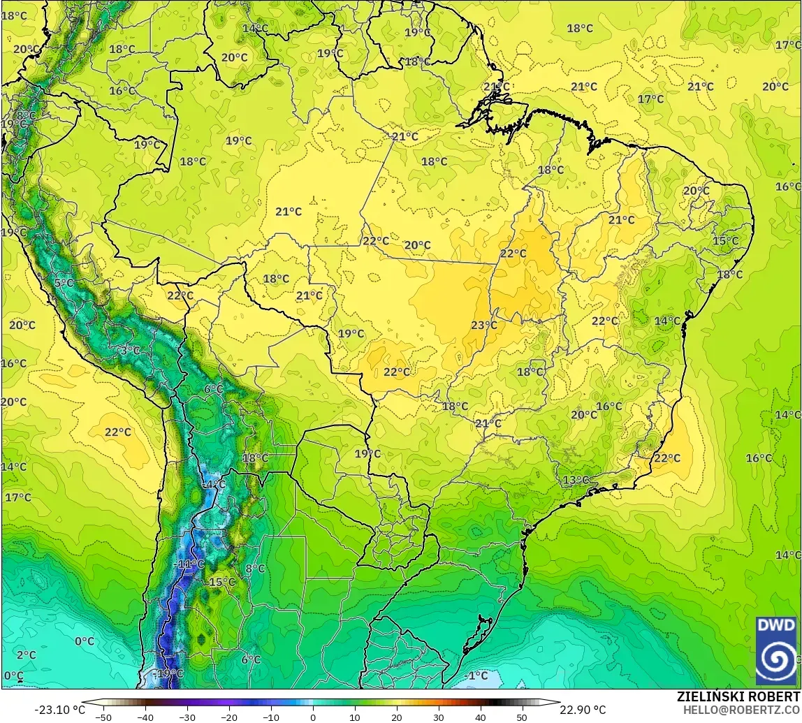 ICON model - Brazil, Temperature at 850hPa