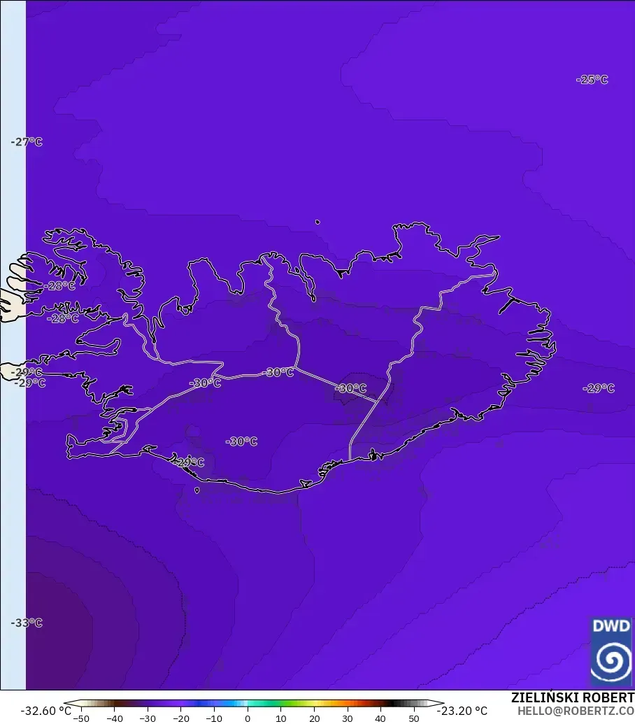 ICON model - Iceland, Temperature at 500hPa