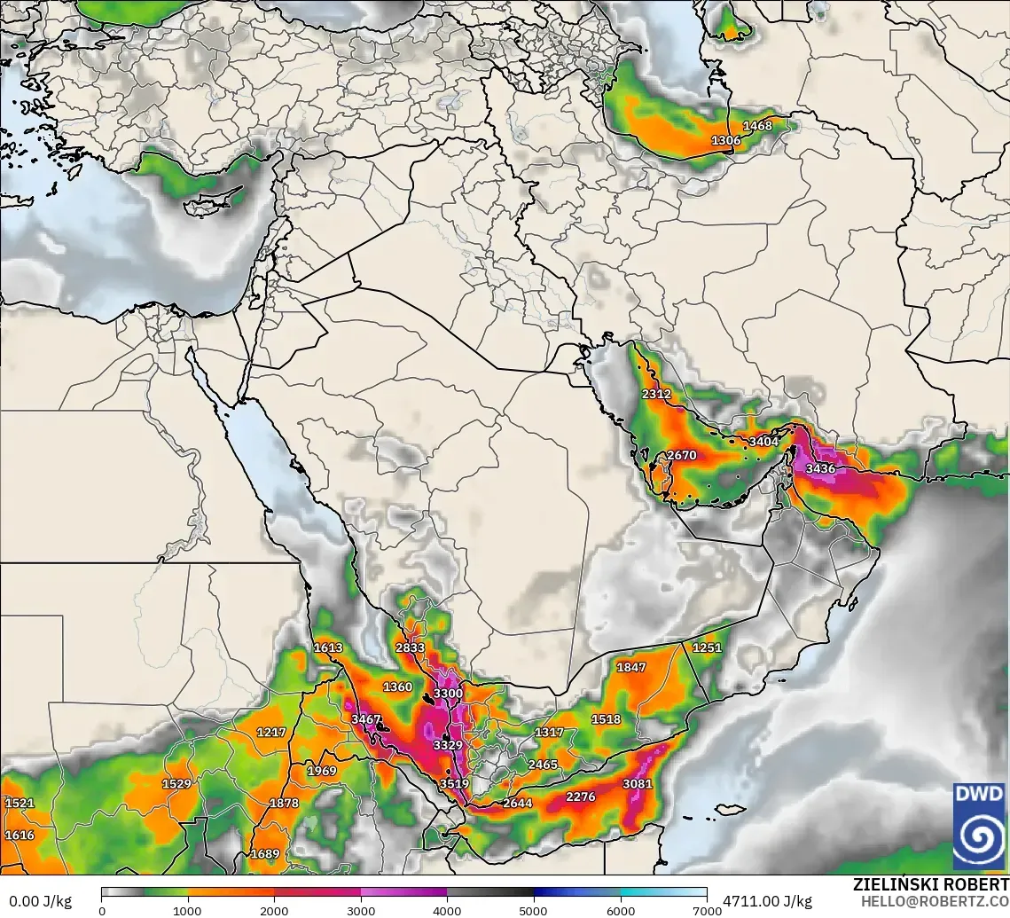 ICON model - Middle East, CAPE