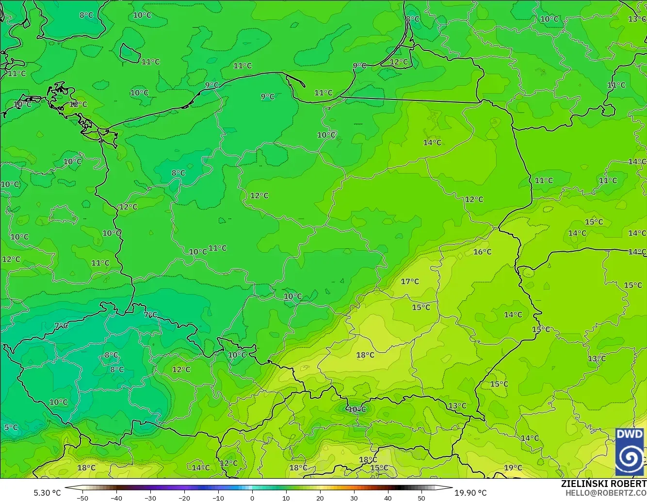 ICON model - Poland, Dewpoint at 2m
