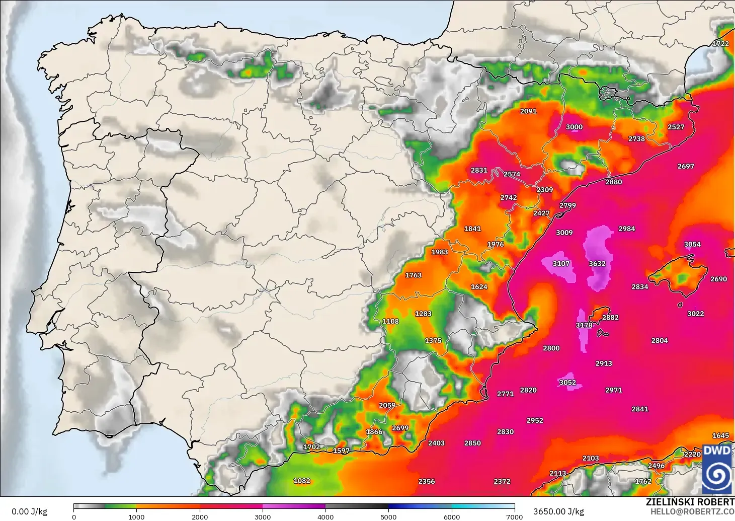 ICON model - Spain, CAPE