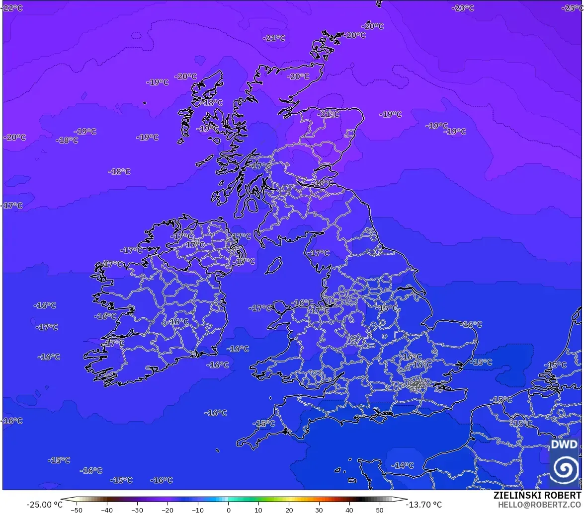 ICON model - United Kingdom, Temperature at 500hPa