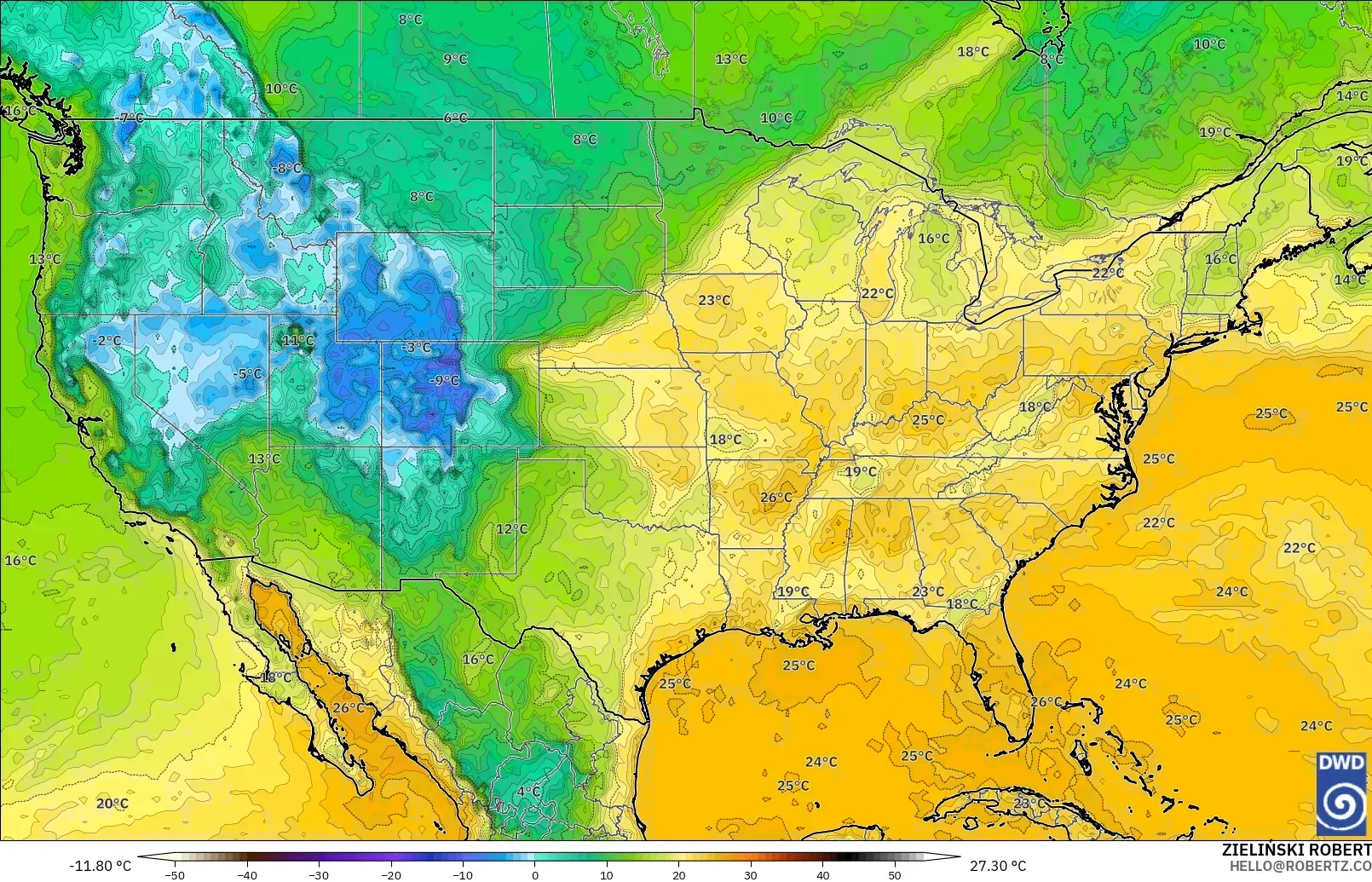 ICON model - United States, Dewpoint at 2m