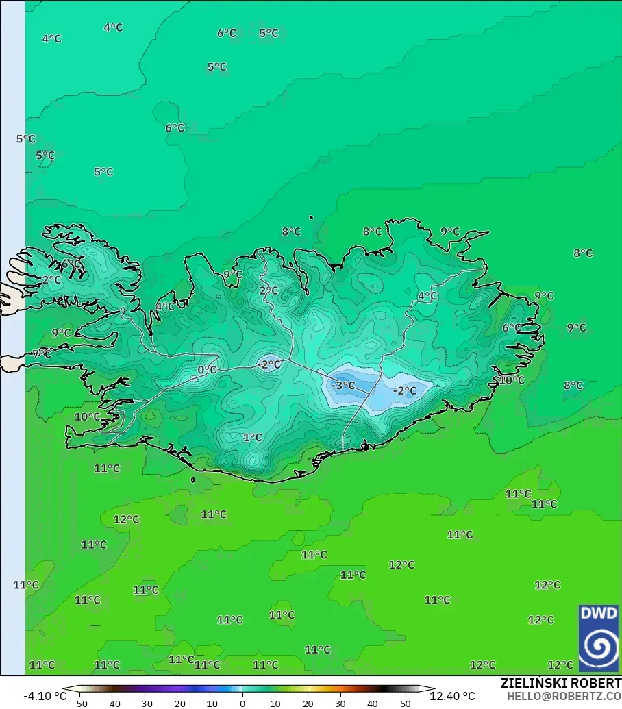 ICON model - Iceland, Temperature at 2m