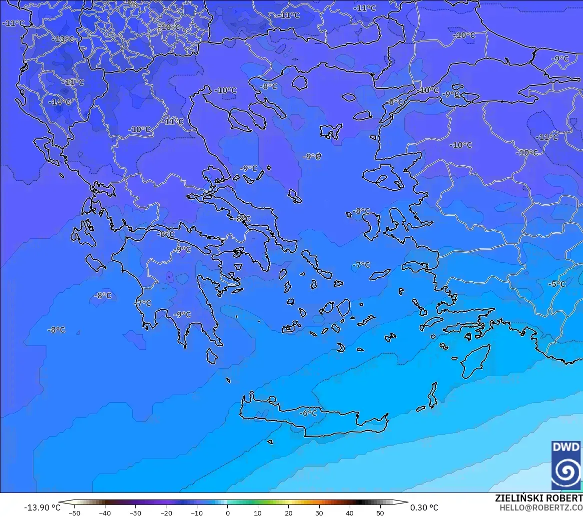 ICON model - Greece, Temperature at 500hPa