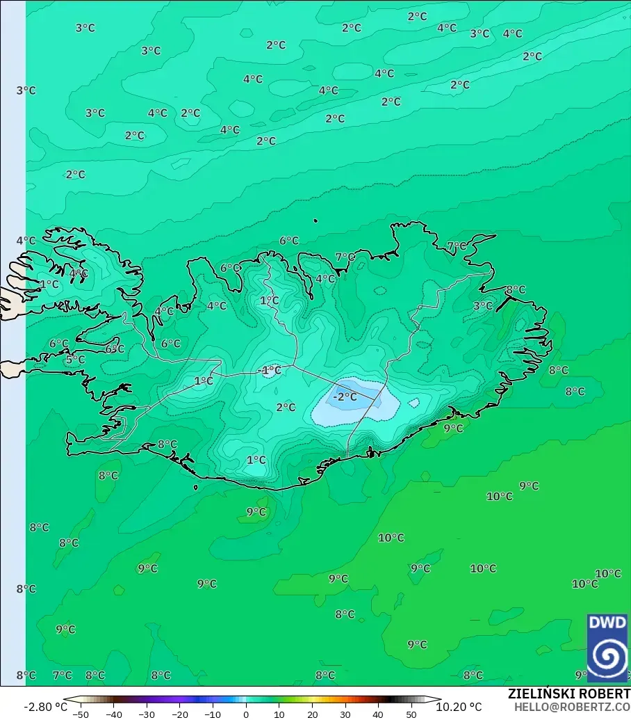 ICON model - Iceland, Dewpoint at 2m