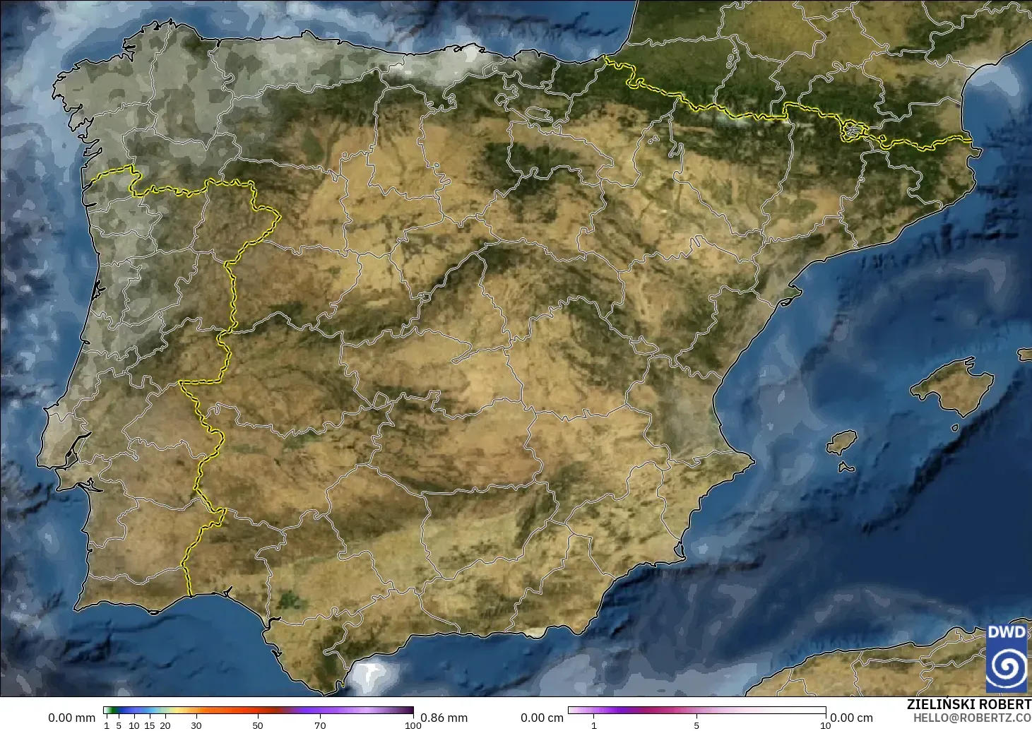 ICON model - Spain, Precipitation, Clouds, and Pressure