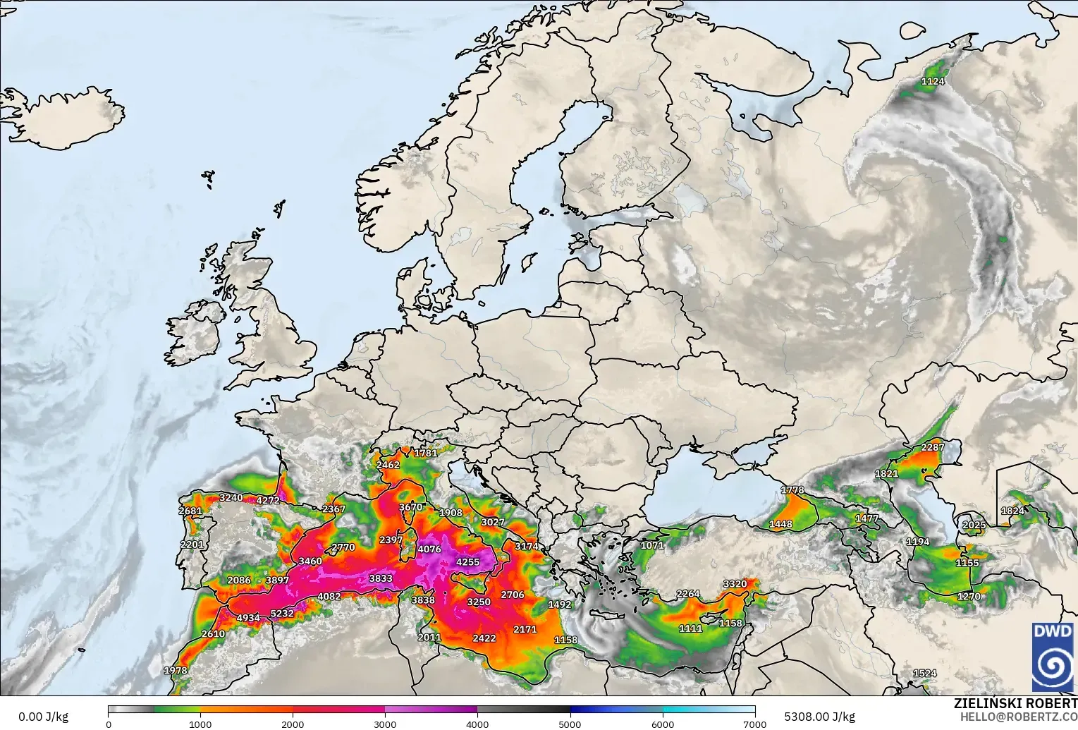 ICON model - Europe, CAPE