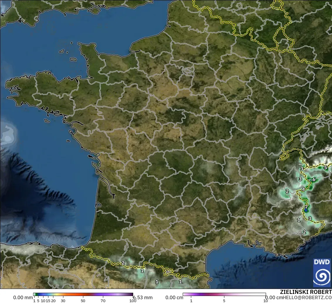 ICON model - France, Precipitation, Clouds, and Pressure
