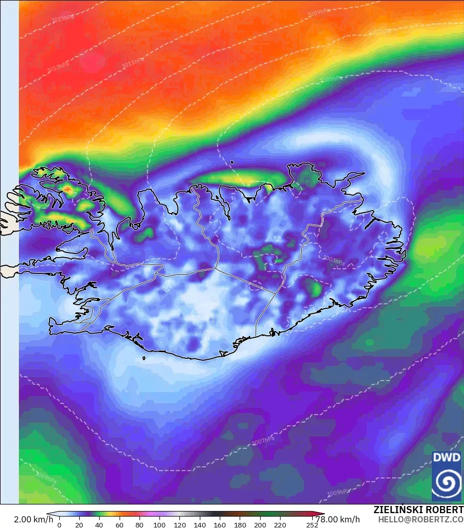 ICON model - Iceland, Wind Gusts