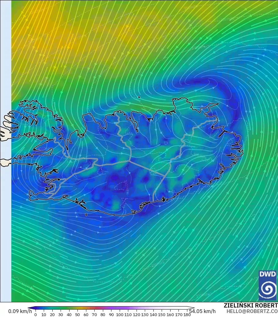 ICON model - Iceland, Wind at 10m