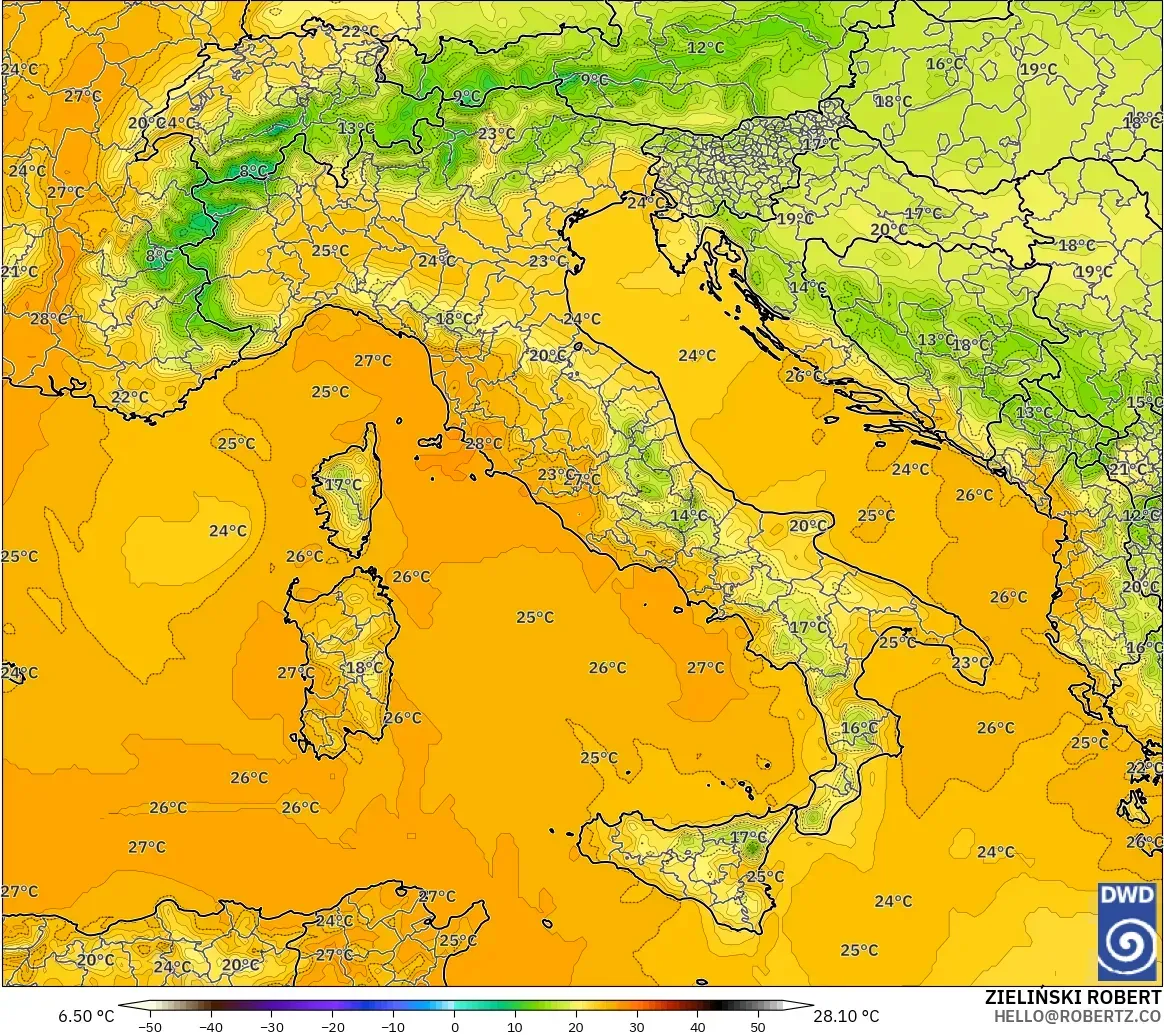 ICON model - Italy, Temperature at 850hPa