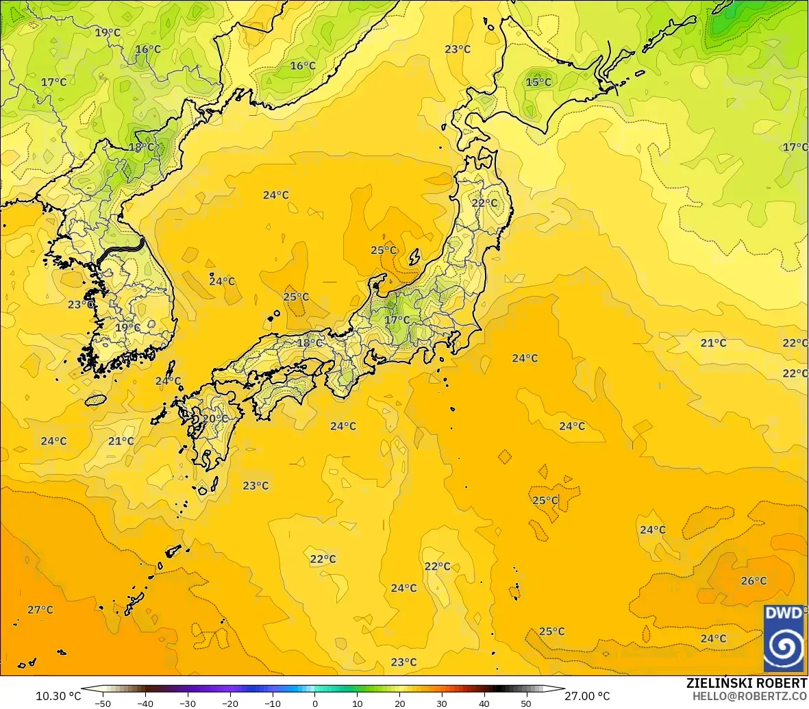 ICON model - Japan, Dewpoint at 2m