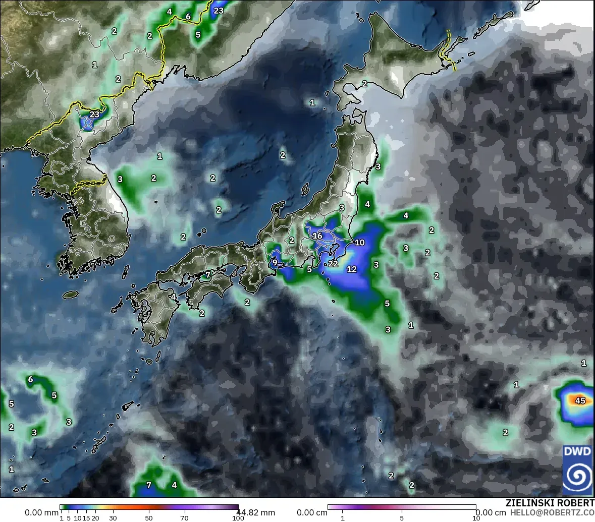 ICON model - Japan, Precipitation, Clouds, and Pressure