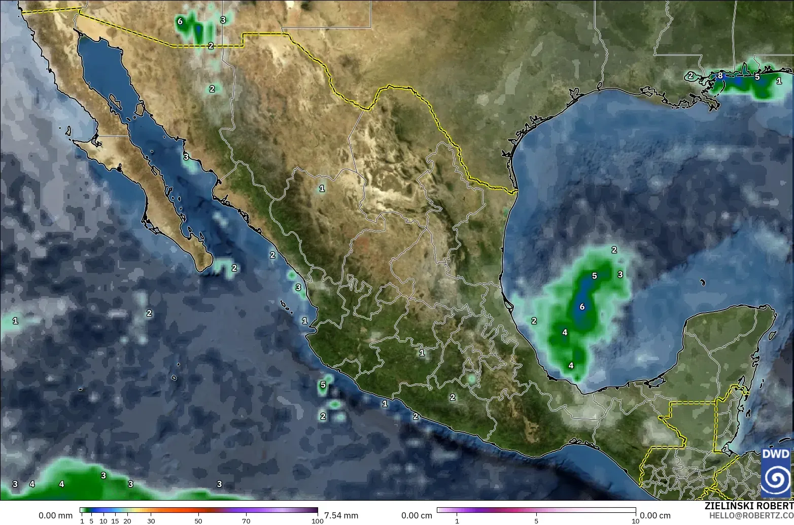ICON model - Mexico, Precipitation, Clouds, and Pressure