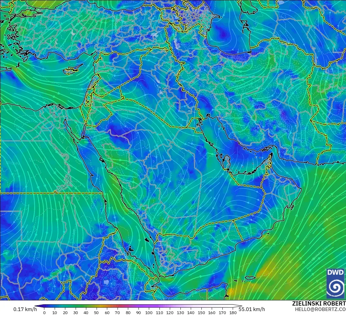 ICON model - Middle East, Wind at 10m