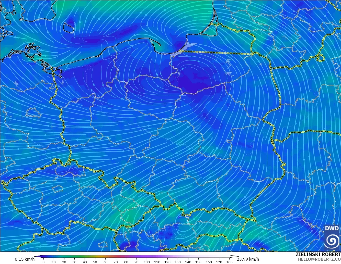 ICON model - Poland, Wind at 10m