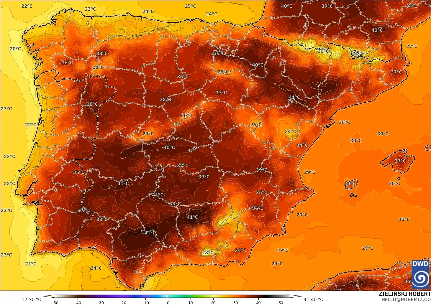 ICON model - Spain, Temperature at 2m