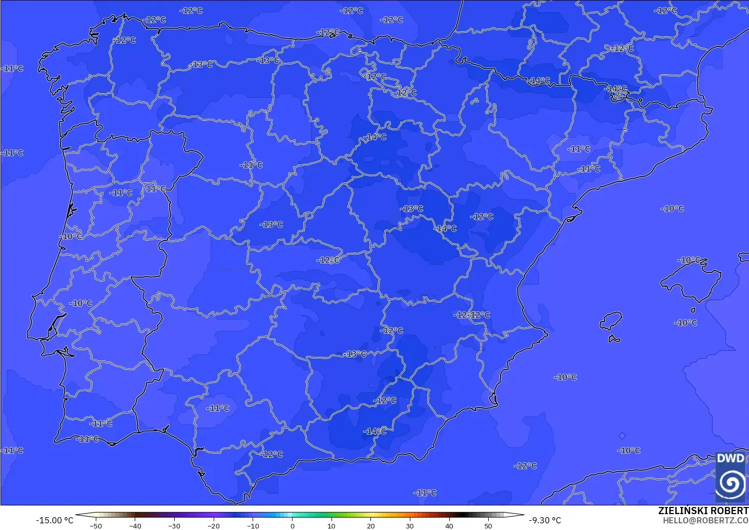 ICON model - Spain, Temperature at 500hPa