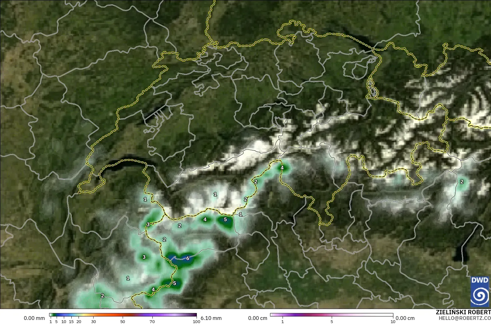 ICON model - Switzerland, Precipitation, Clouds, and Pressure
