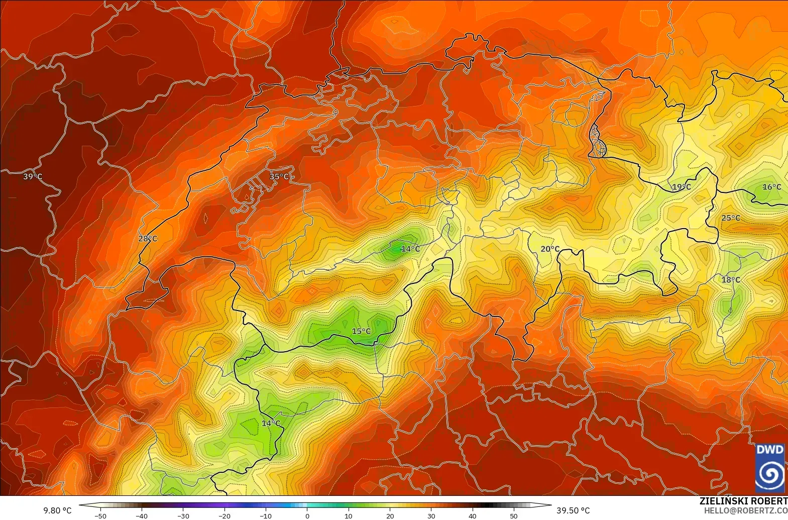 ICON model - Switzerland, Temperature at 2m