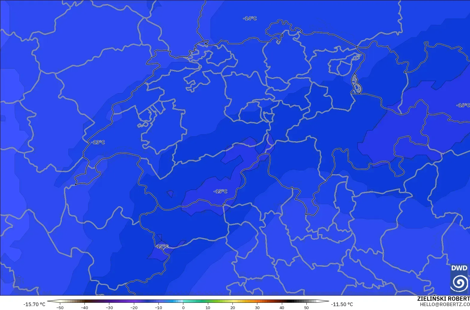ICON model - Switzerland, Temperature at 500hPa