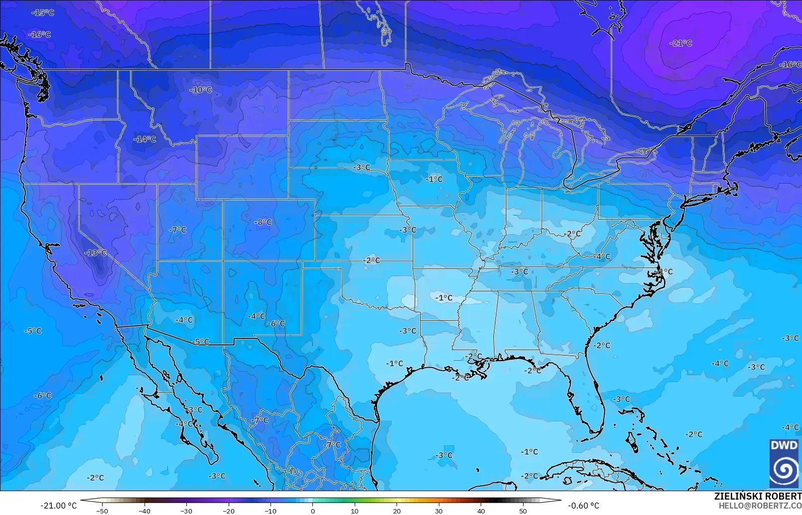 ICON model - United States, Temperature at 500hPa