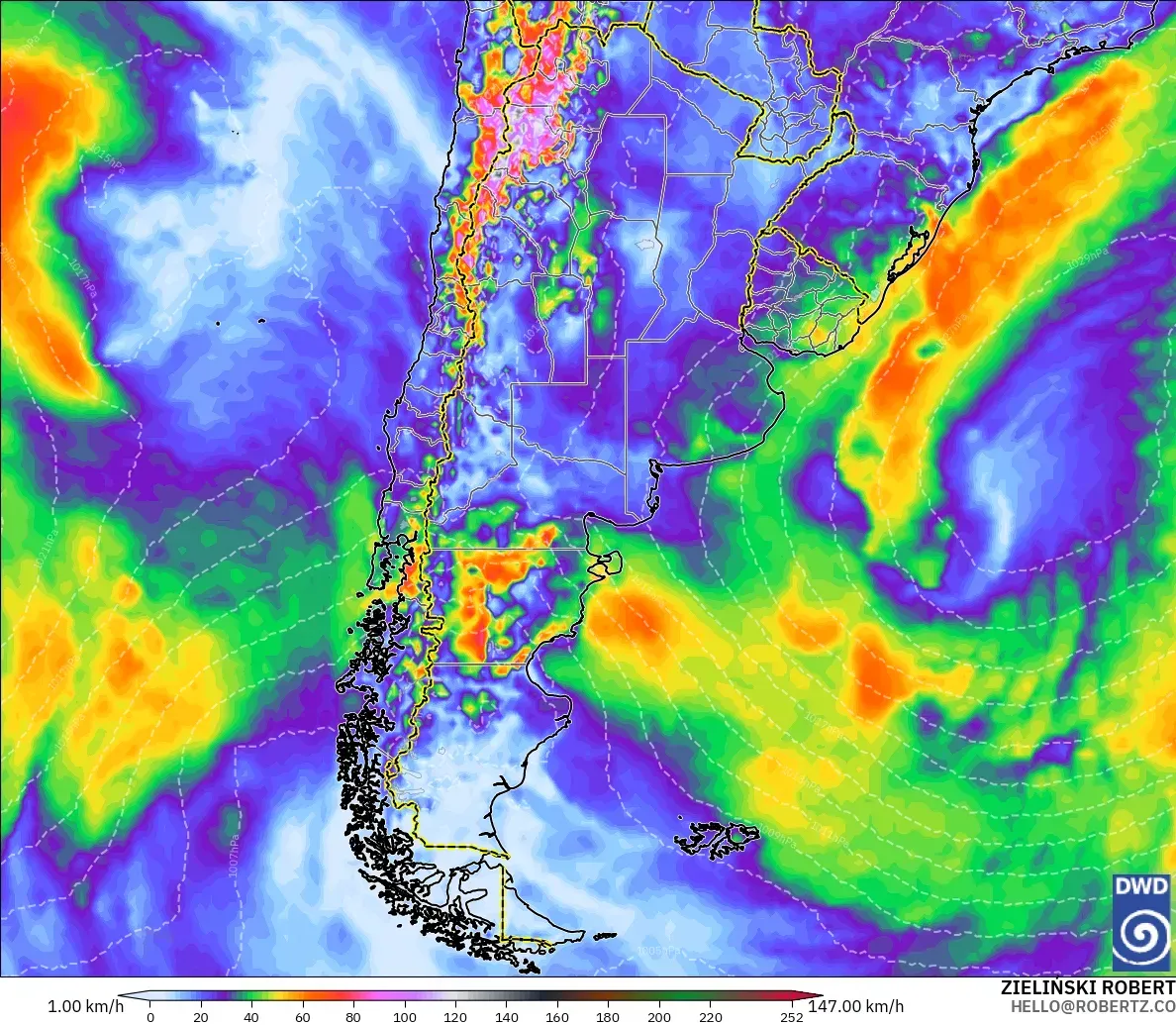 ICON model - Argentina, Wind Gusts