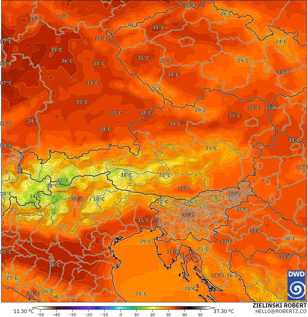 ICON model - Austria, Temperature at 2m