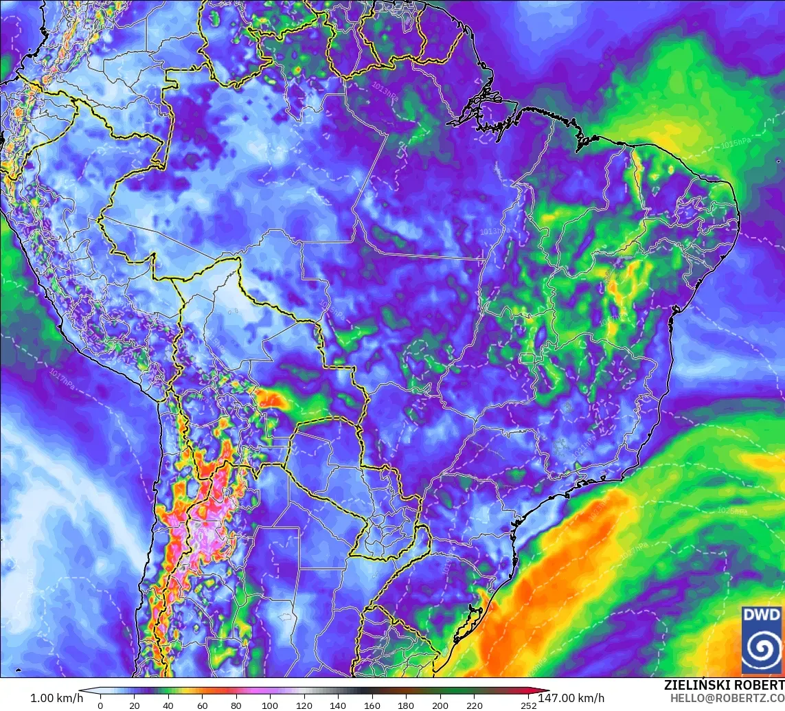 ICON model - Brazil, Wind Gusts Peak
