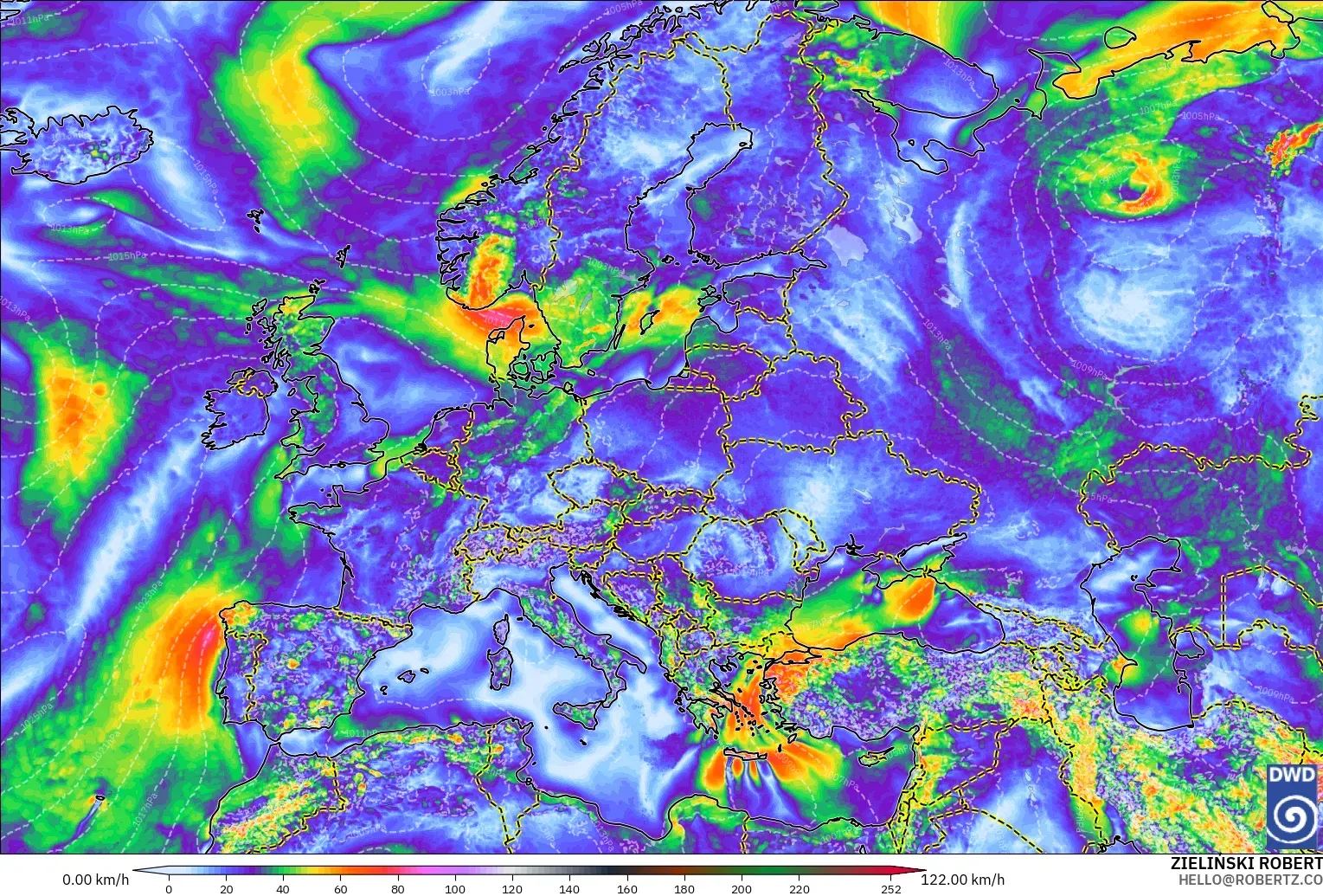 ICON model - Europe, Wind Gusts Peak