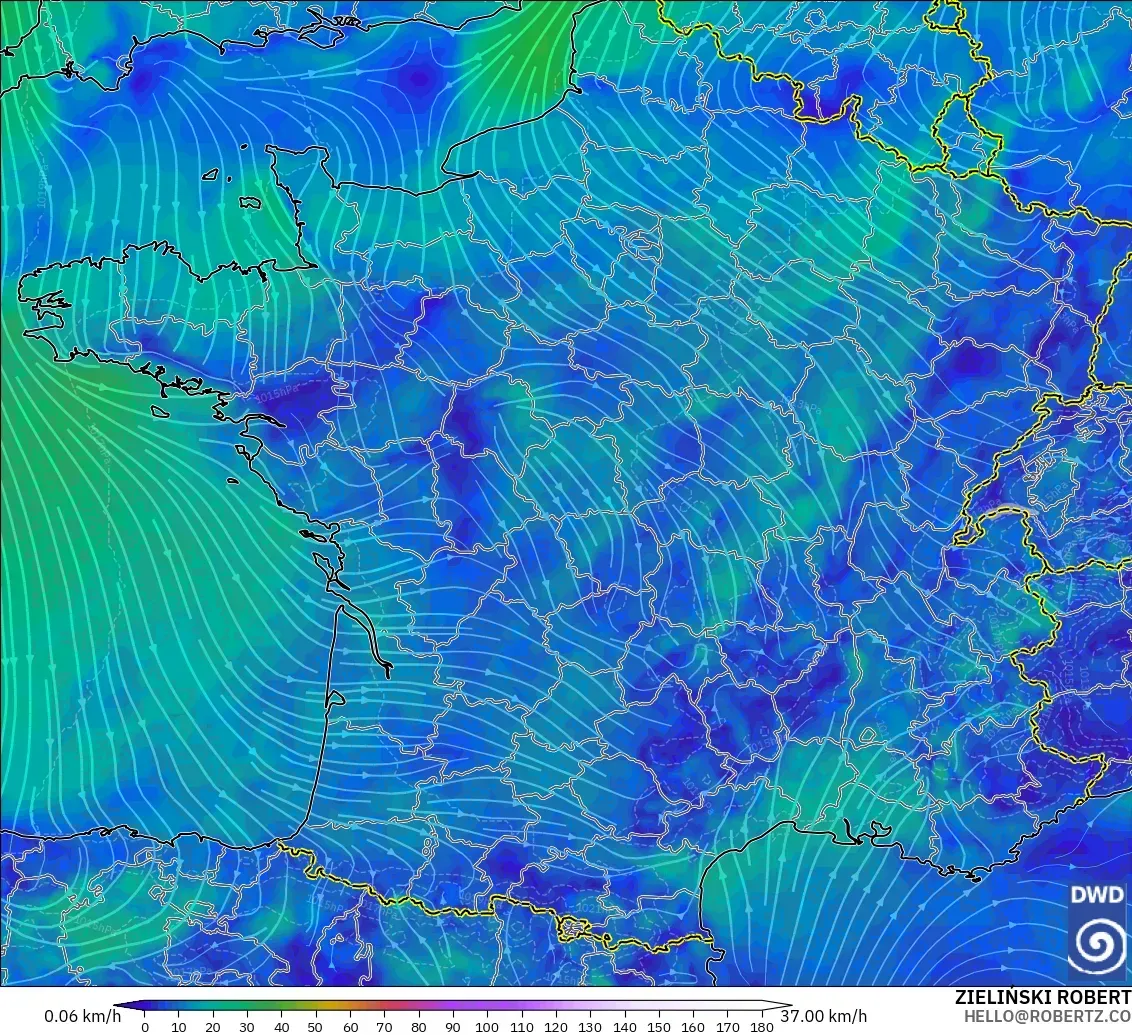 ICON model - France, Wind at 10m