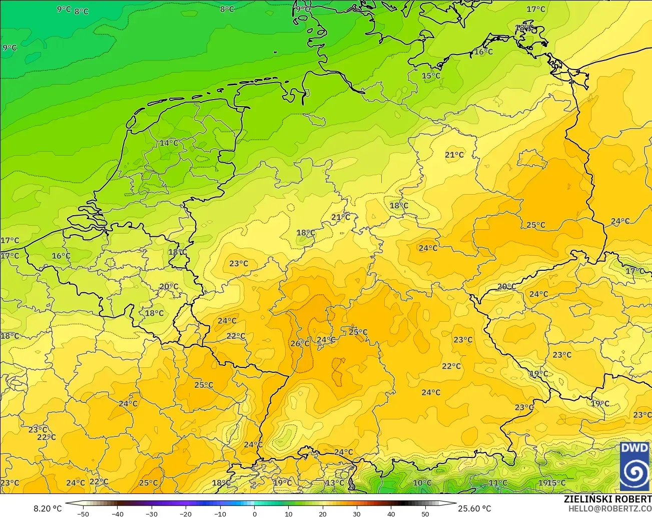 ICON model - Germany, Temperature at 850hPa