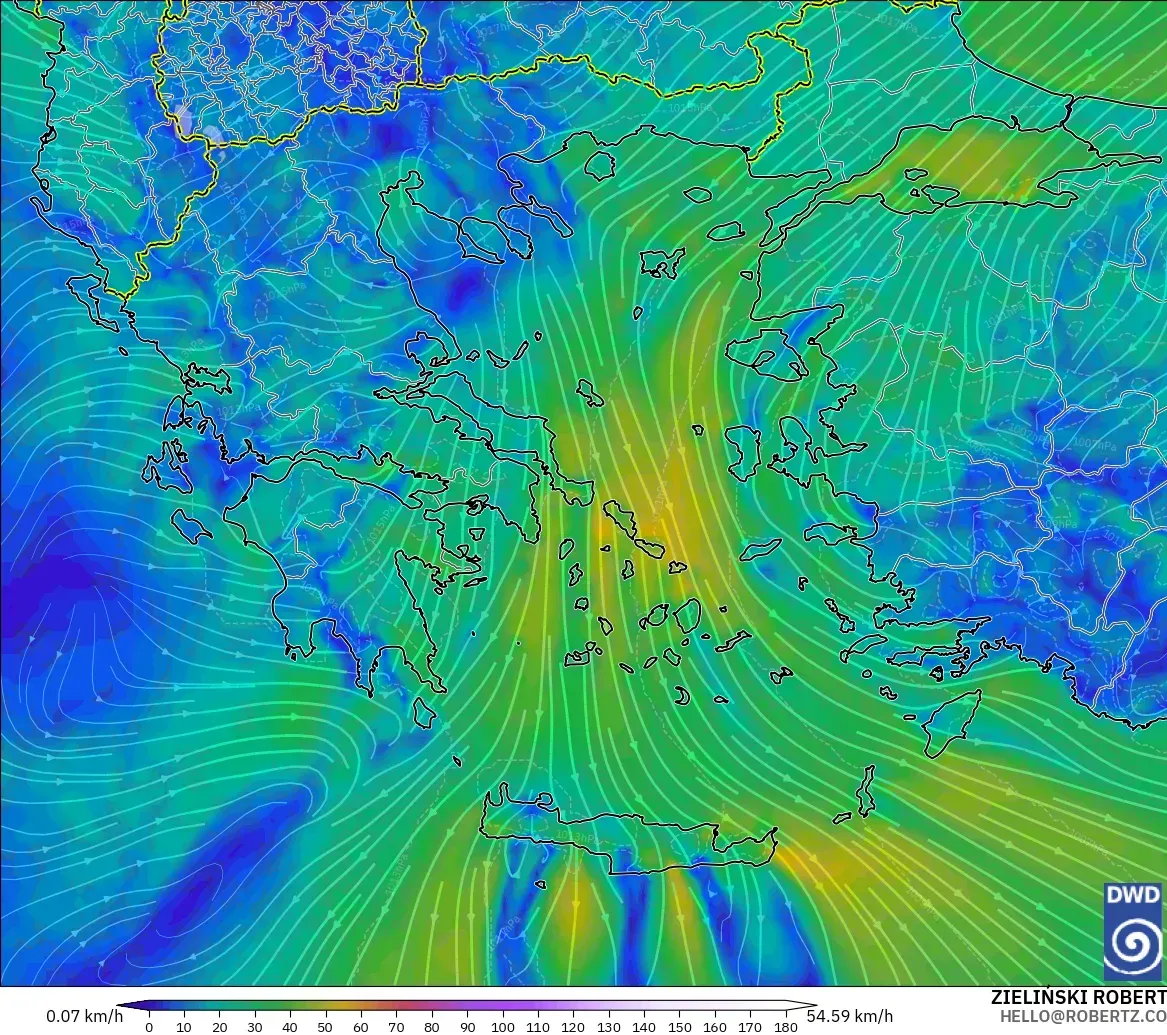 ICON model - Greece, Wind at 10m
