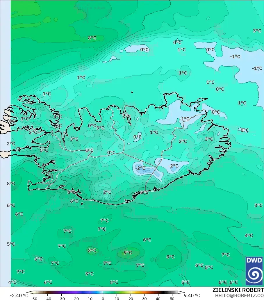 ICON model - Iceland, Temperature at 850hPa