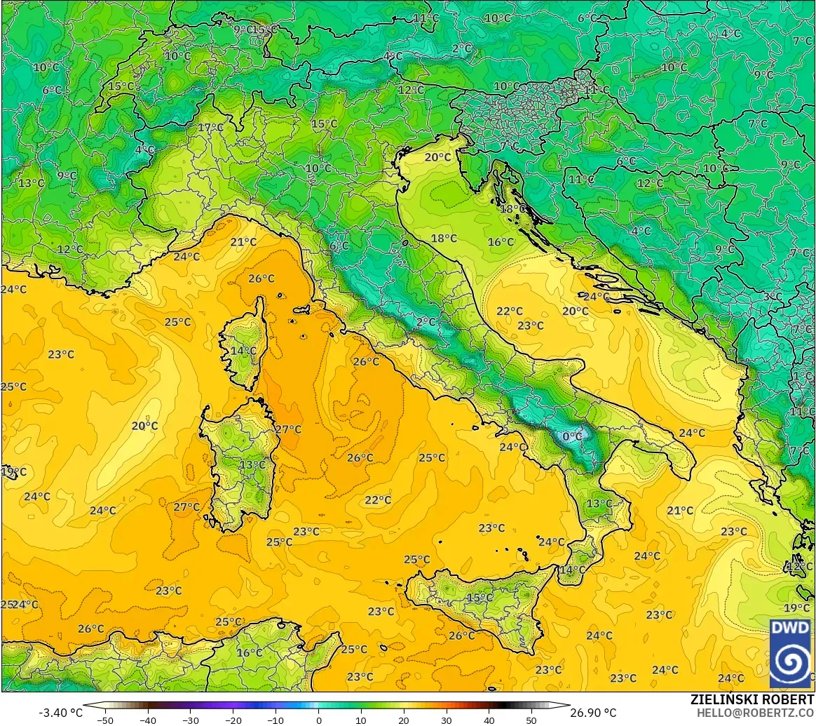 ICON model - Italy, Dewpoint at 2m